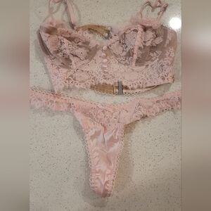 For Love And Lemons Delicate Pink Lace Bra Set